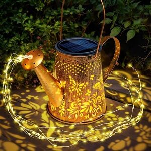 Solar Powered Watering Can Light Outdoor Decor